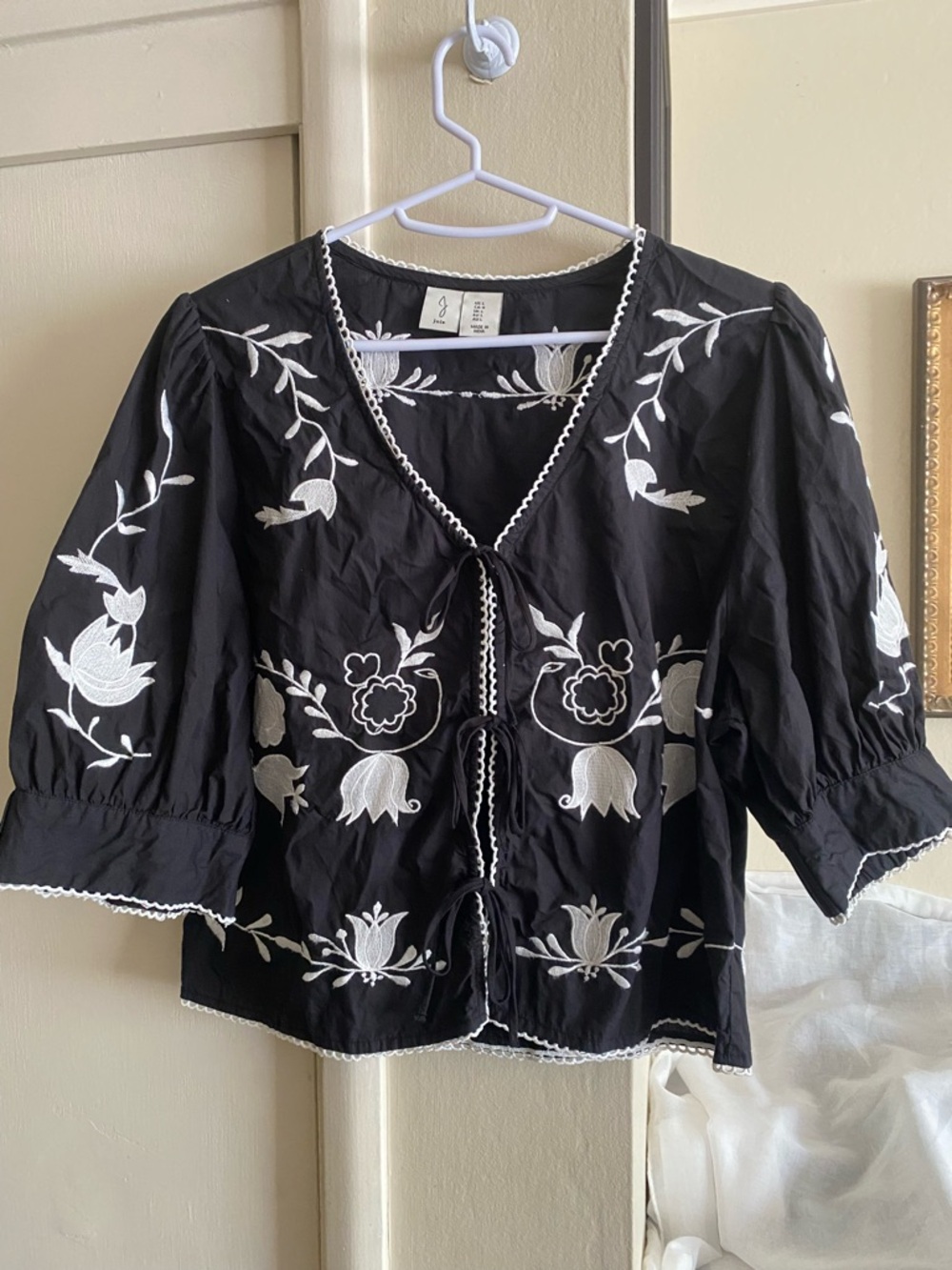 Joie Black Embroidered Tie-Front Bolero Jacket